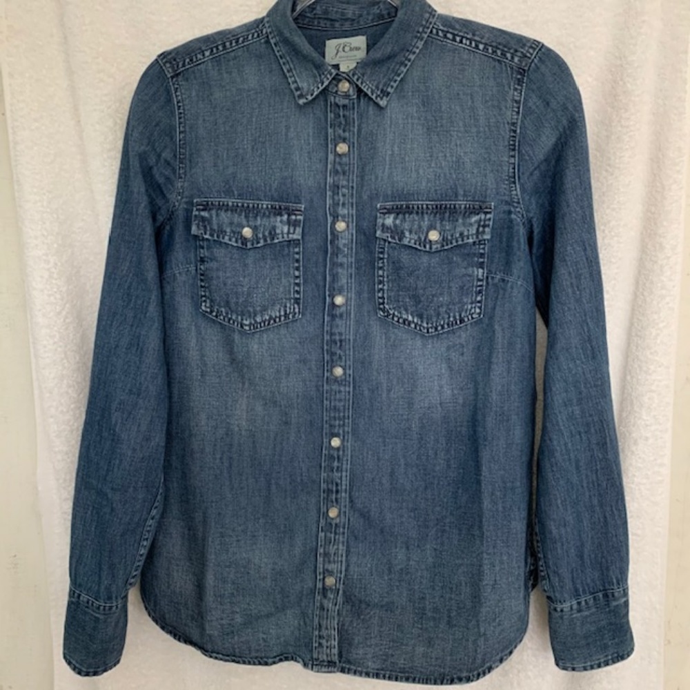 J. CREW Denim Long Sleeve Snap Down Buttons Sz 6